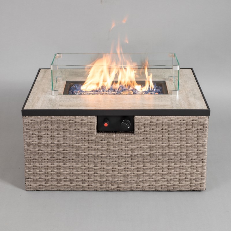 RS-R31001  Rectangular Tile Table  with Rattan Gas Fire Table