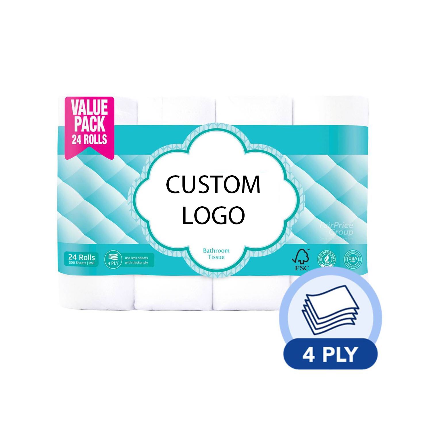 2Ply 300Sheets 4Rolls 12Rolls Packing Sugar Cane Toilet Paper