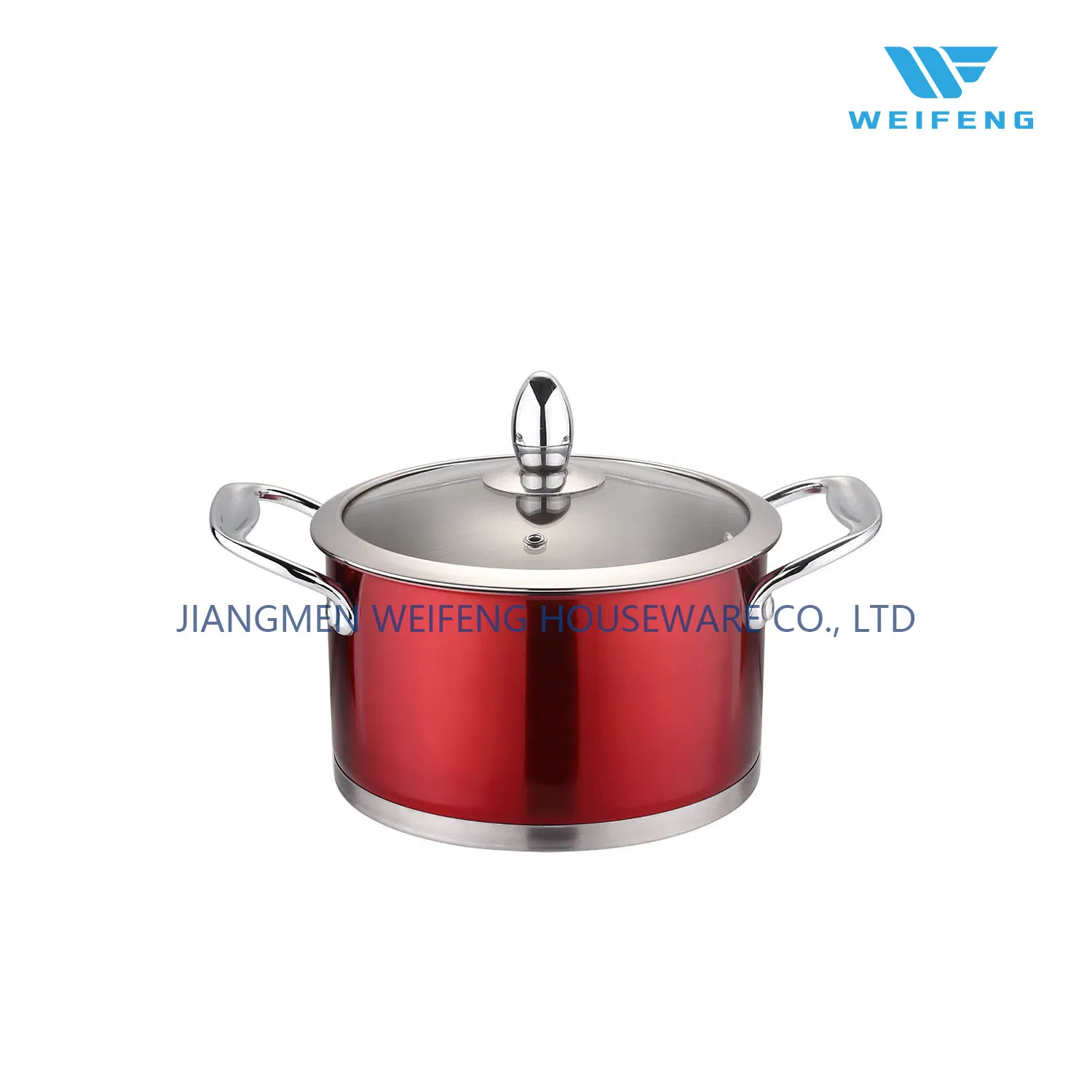 Zinc Alloyed Handle Straight Body Stainless Steel Cookware Set with Red Plated