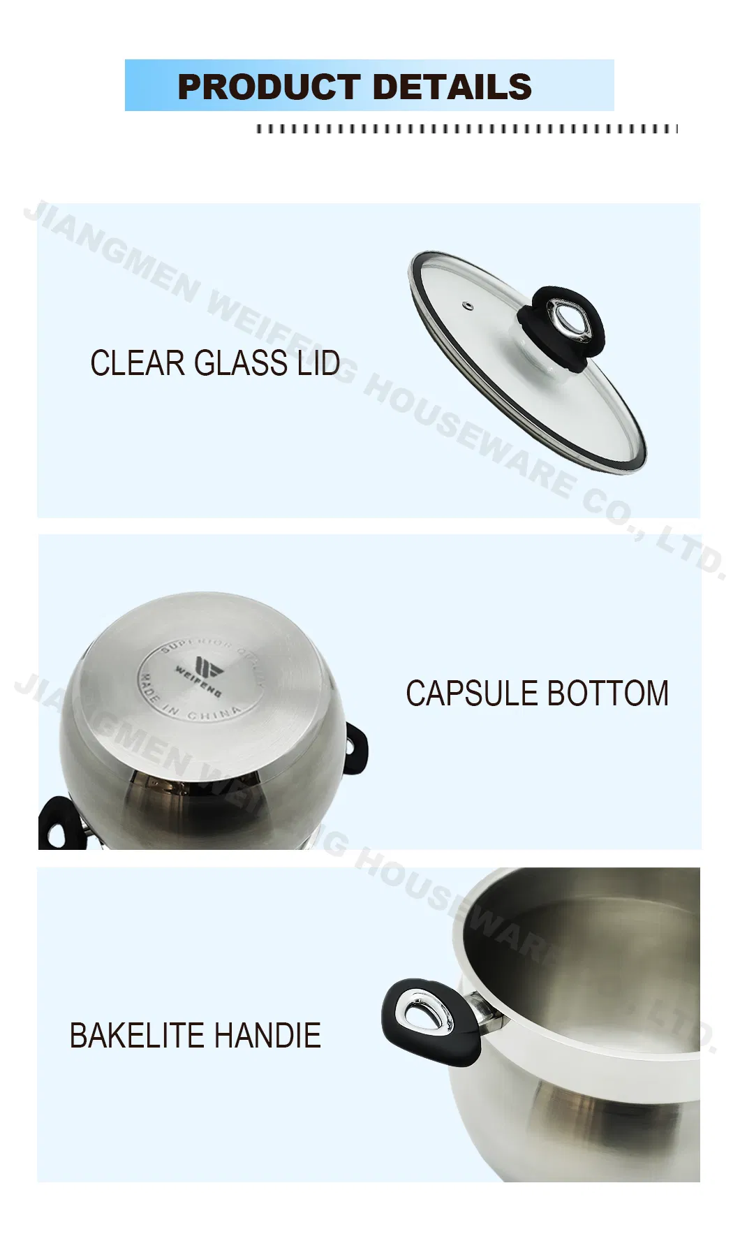 3PCS Couscous Pot Stainless Steel Cookware Set with Black Soft Touch Handle