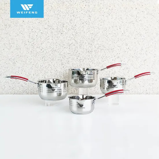 4 PCS Kitchen Pots Stainless Steel Cookware with Red Silicone