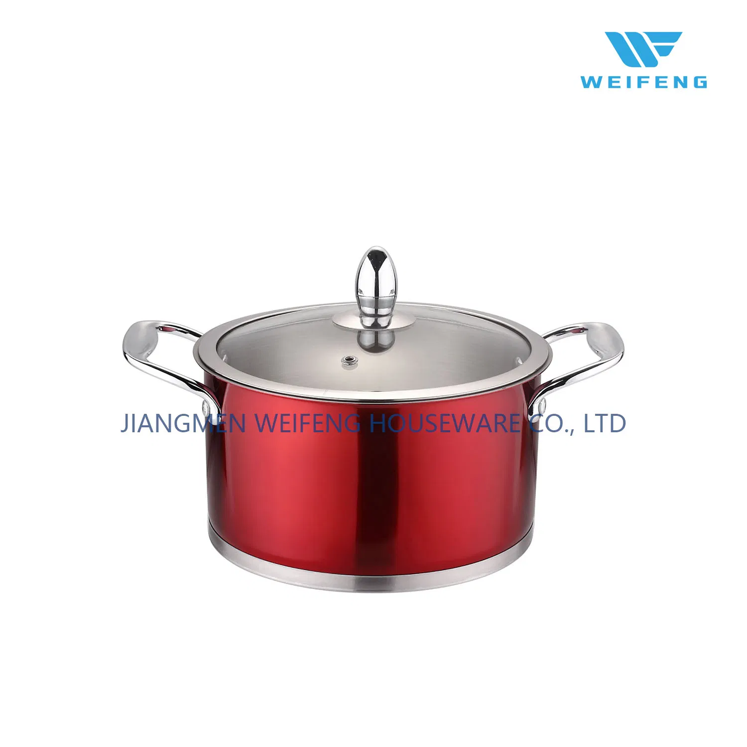 Zinc Alloyed Handle Straight Body Stainless Steel Cookware Set with Red Plated