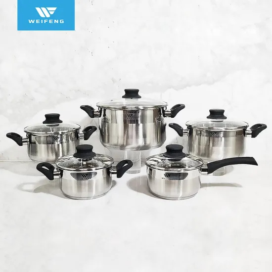 10 PCS Kitchen Appliance Stainless Steel Cookware with Black Soft Touch Handle