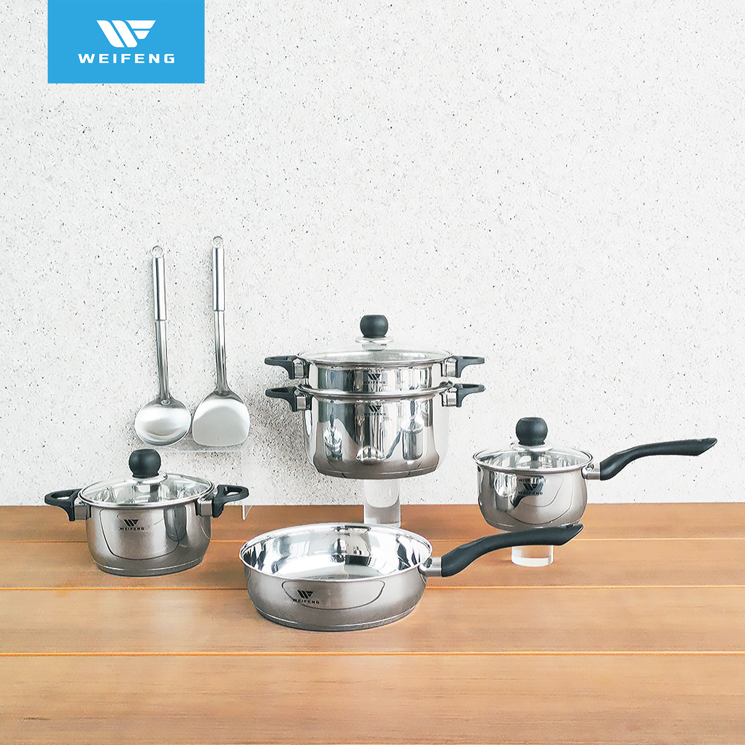 10pcs Multi-Use Stainless Steel Cookware with Bakelite Handle