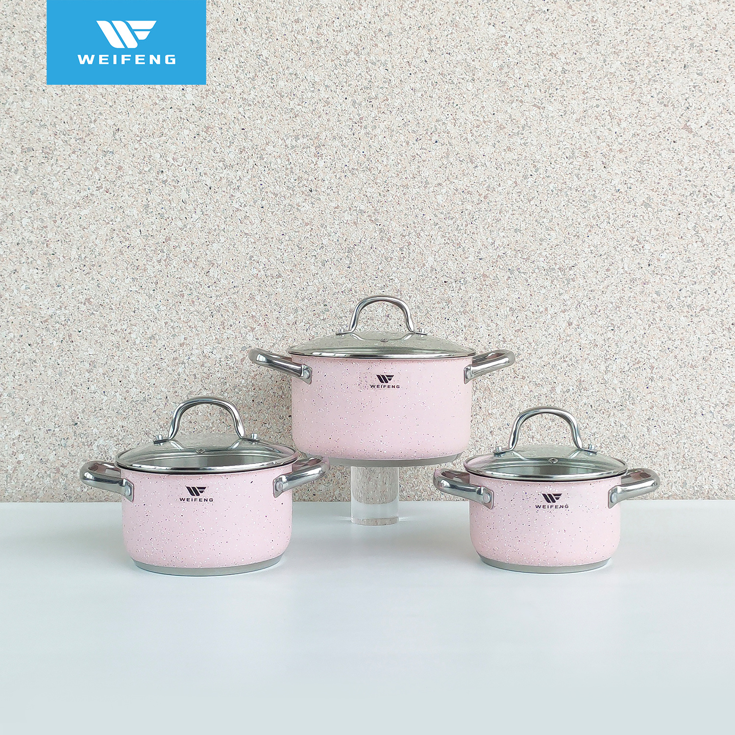 Kitchen Cookware Set Pink Color Stainless Steel Cookware Casserole Set
