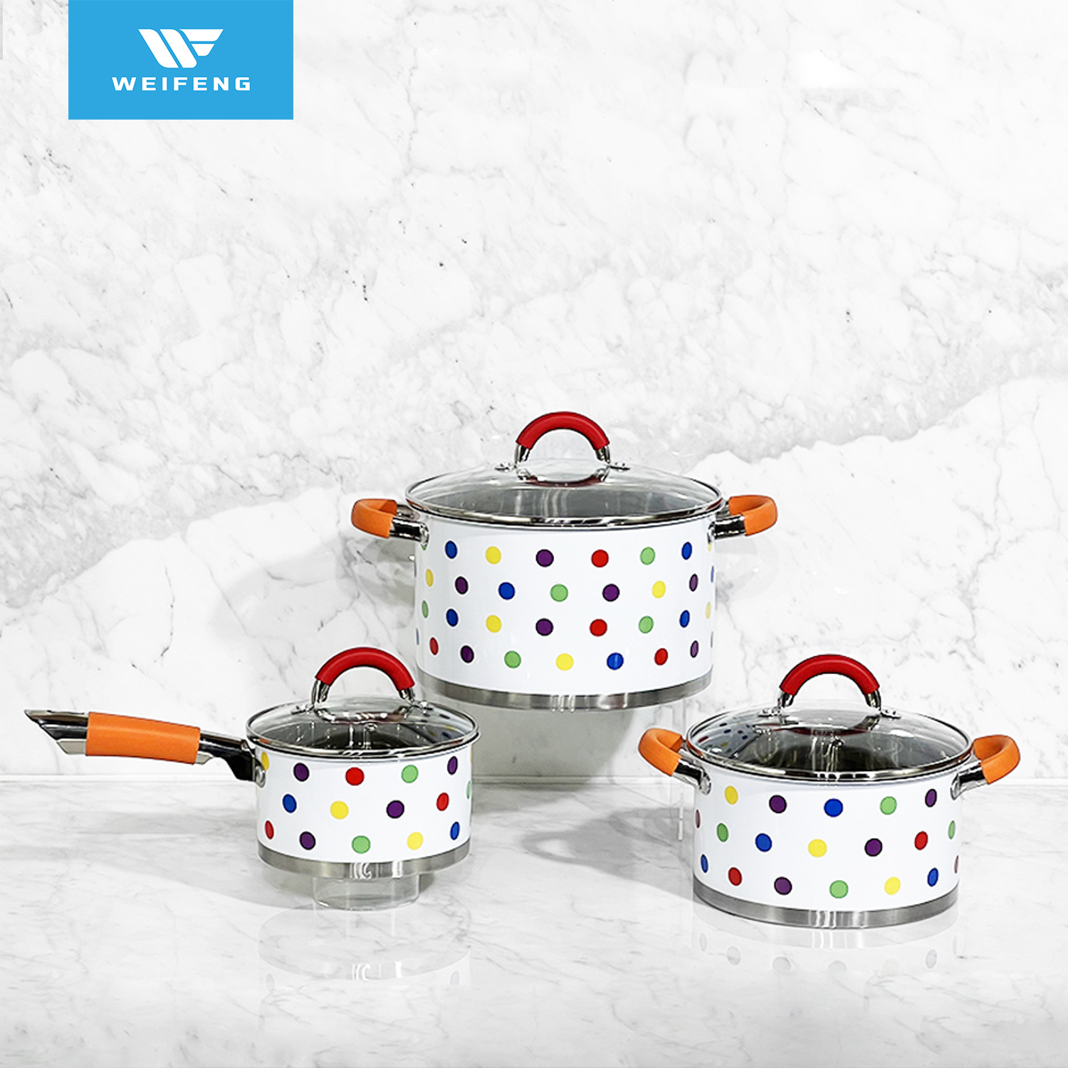 Straight Bottom Stainless Steel Cookware with Colorful Dots