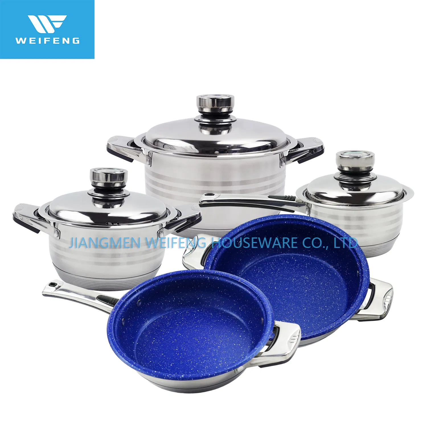 Wide Edge Pot Stainless Steel Cookware Set with Thermometer Knob