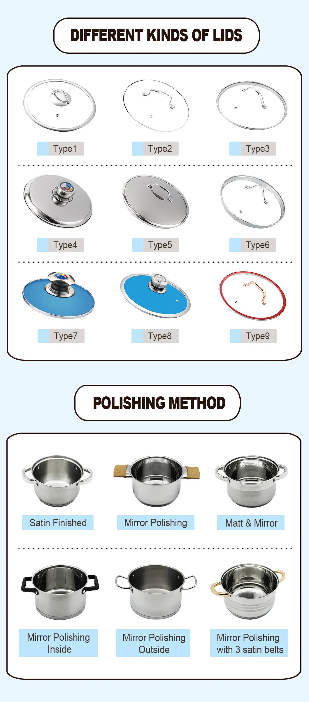 6PCS Straight Bottom Stainless Steel Cookware Set with Foldable Bakelite Handle