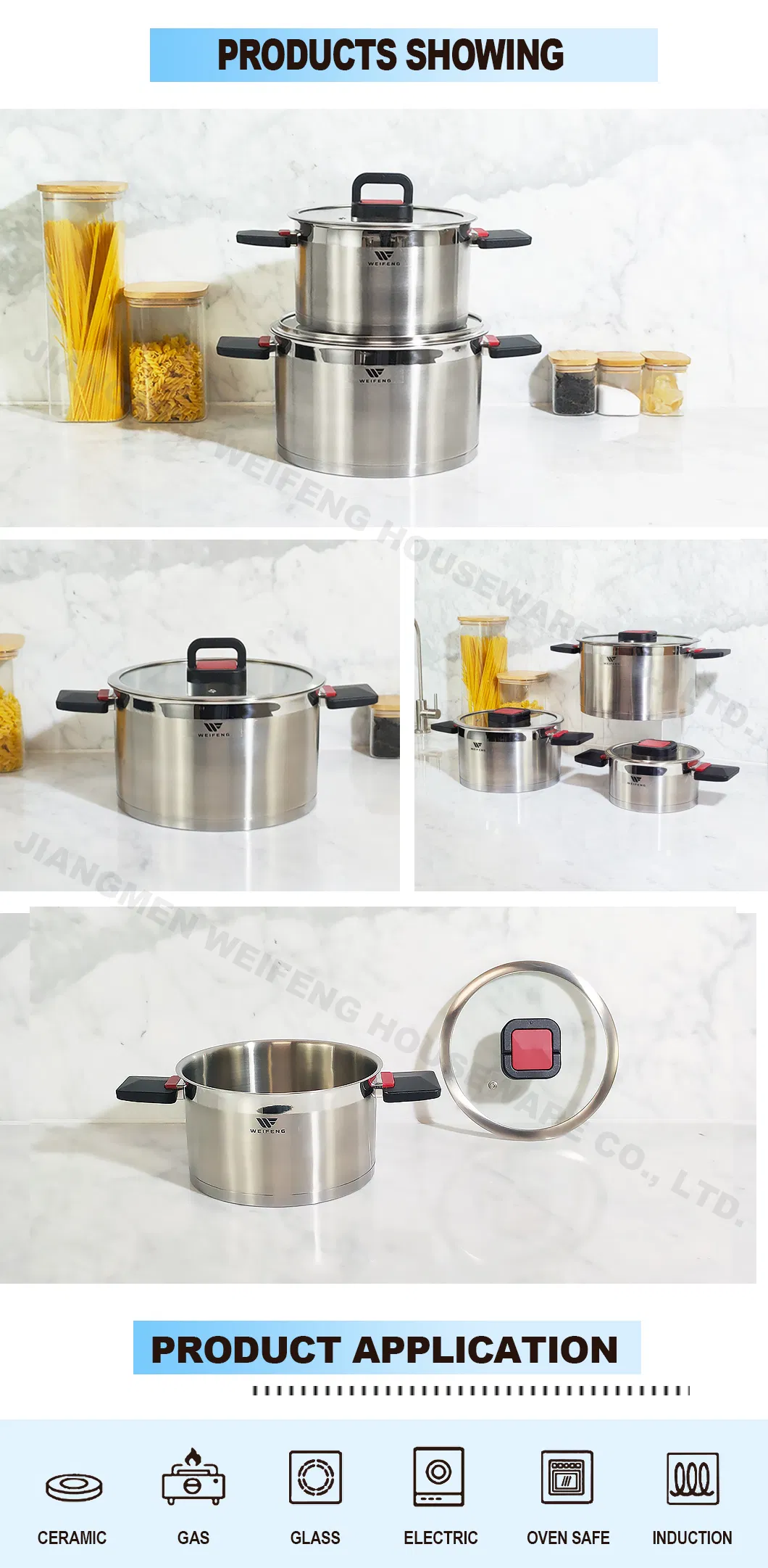 6PCS Straight Bottom Stainless Steel Cookware Set with Foldable Bakelite Handle