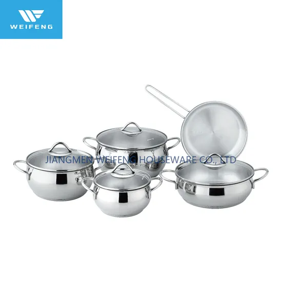 Juego de utensilios de cocina de acero inoxidable de 9 piezas con tapa de vidrio en forma de G