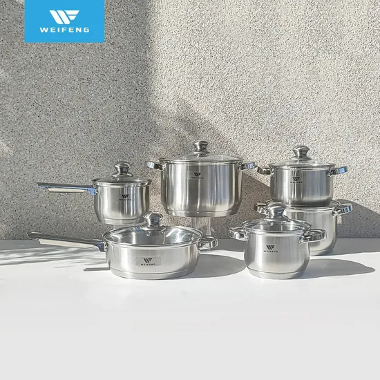 Wholesale High Quality 12PCS Stainless Steel Cookware with Glass Lid