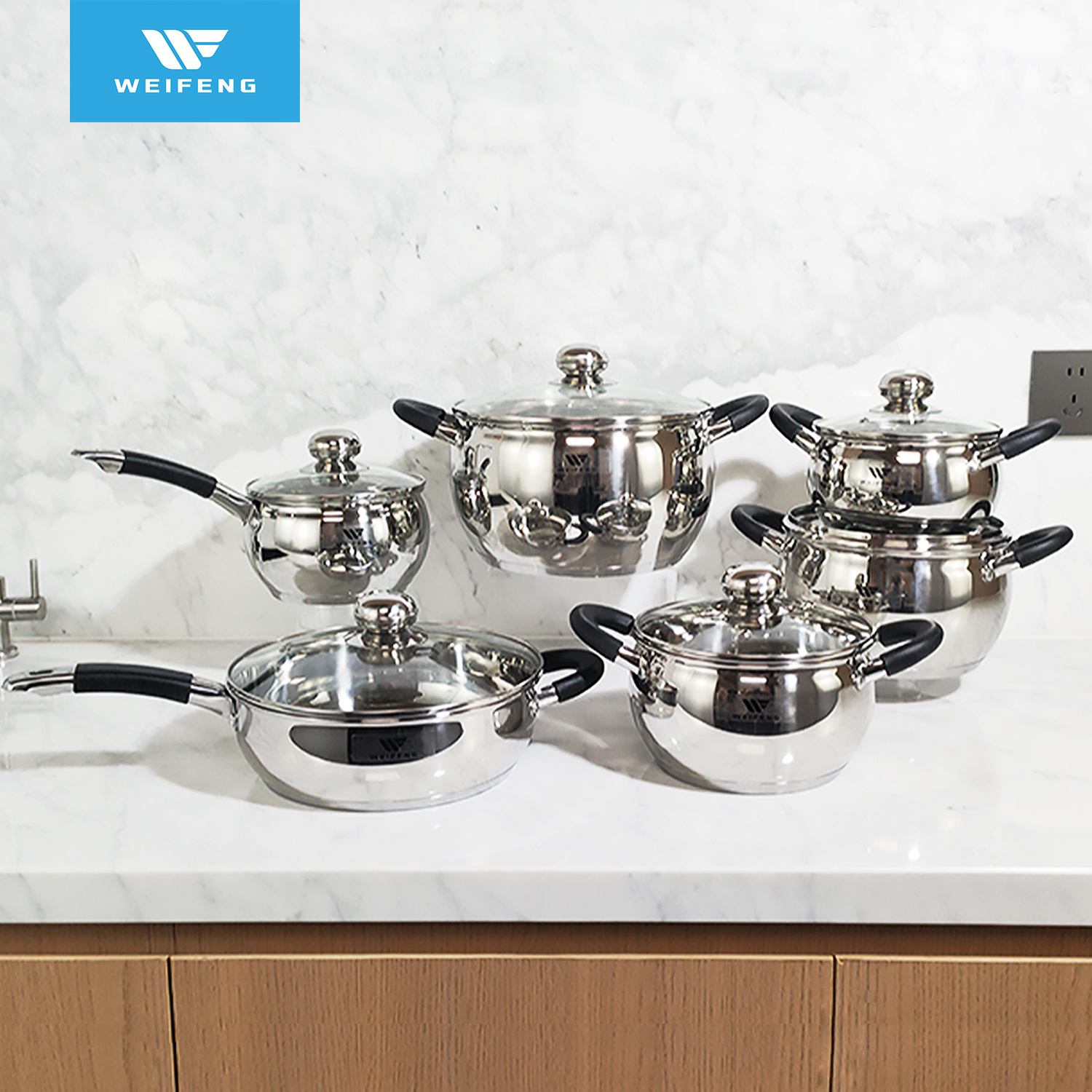 Apple Shape Stainless Steel Cookware Set with Black Silicone Handle