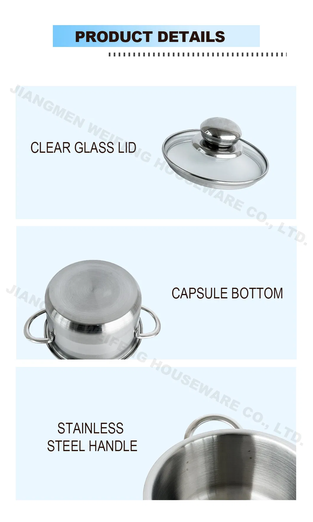 Kitchen Appliance Mini Size Pot Stainless Steel Cookware with Wire Ss Handle