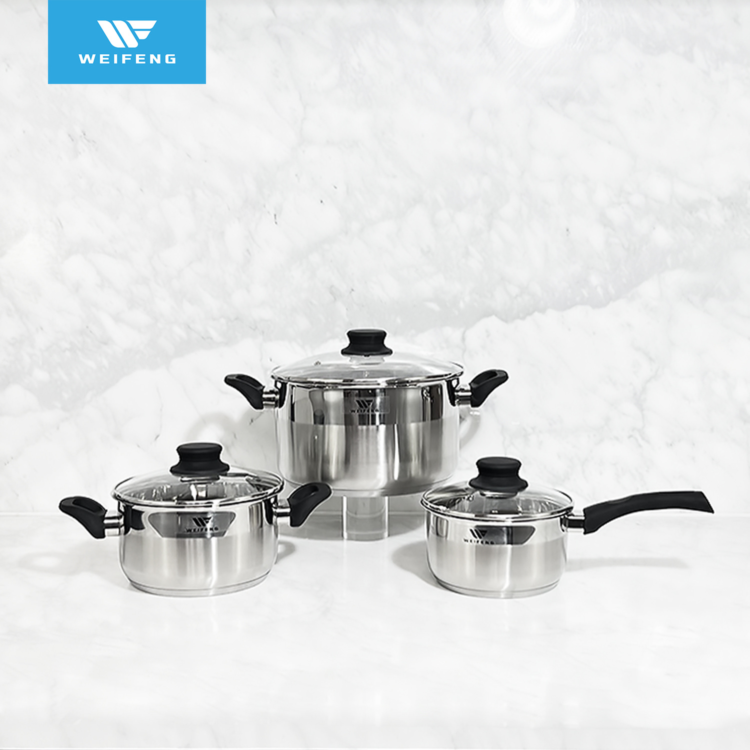 6PCS Black Soft Touch Handle Stainless Steel Cookware