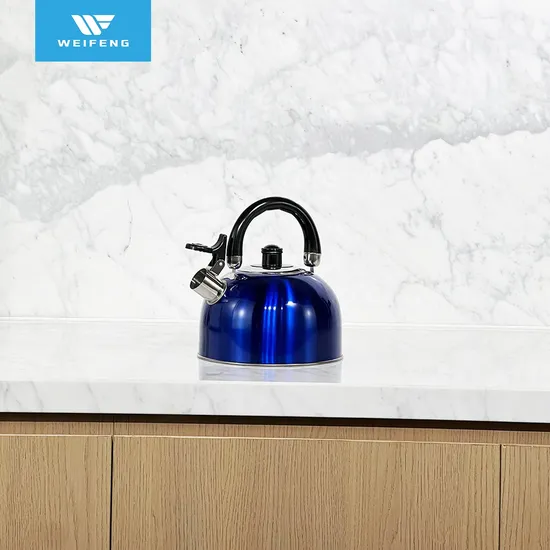 3.0L Blue Color Stainless Steel Whistling Kettle with Moving Handle