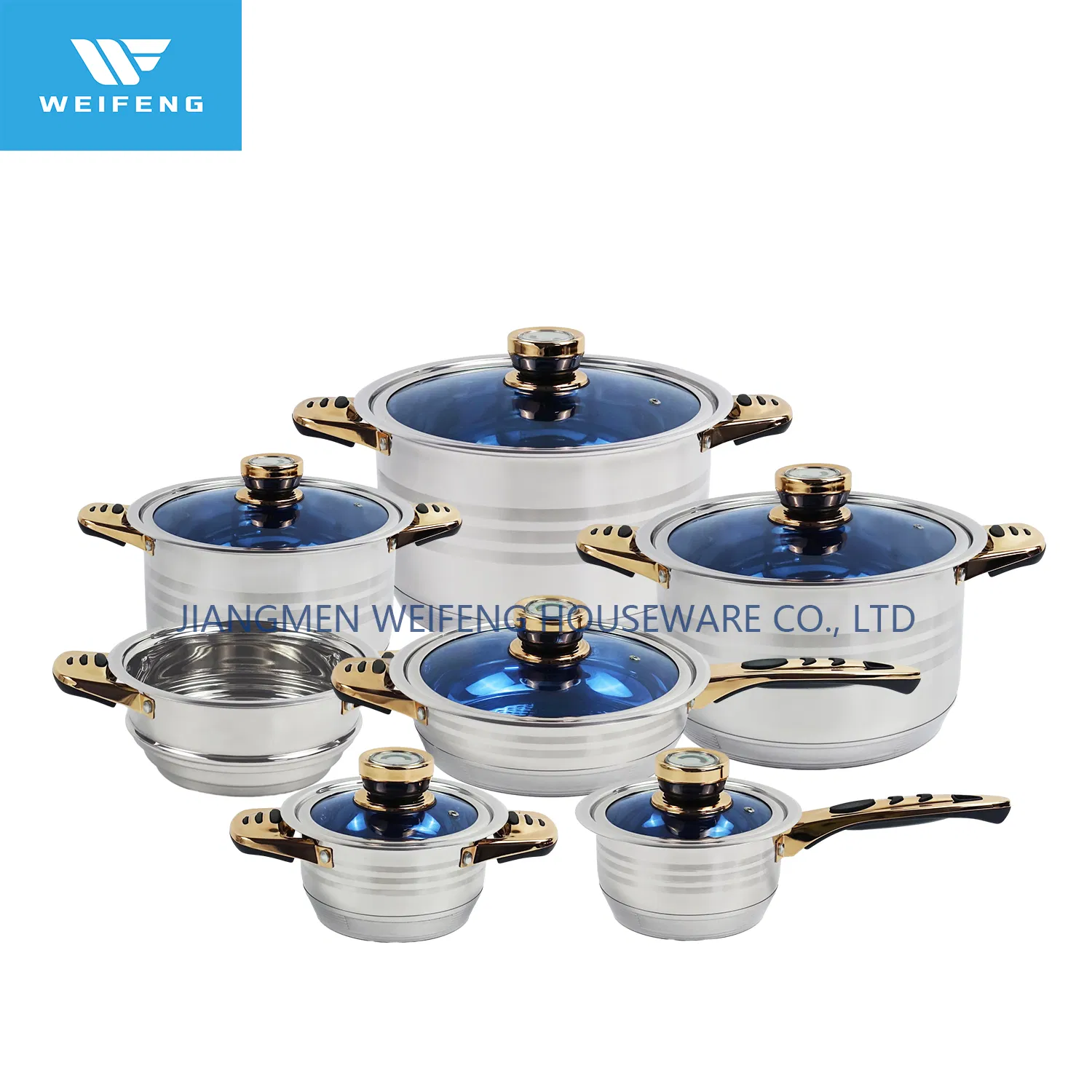 17PCS Stainless Steel Wide Edge Cookware Set with Thermometer Knob