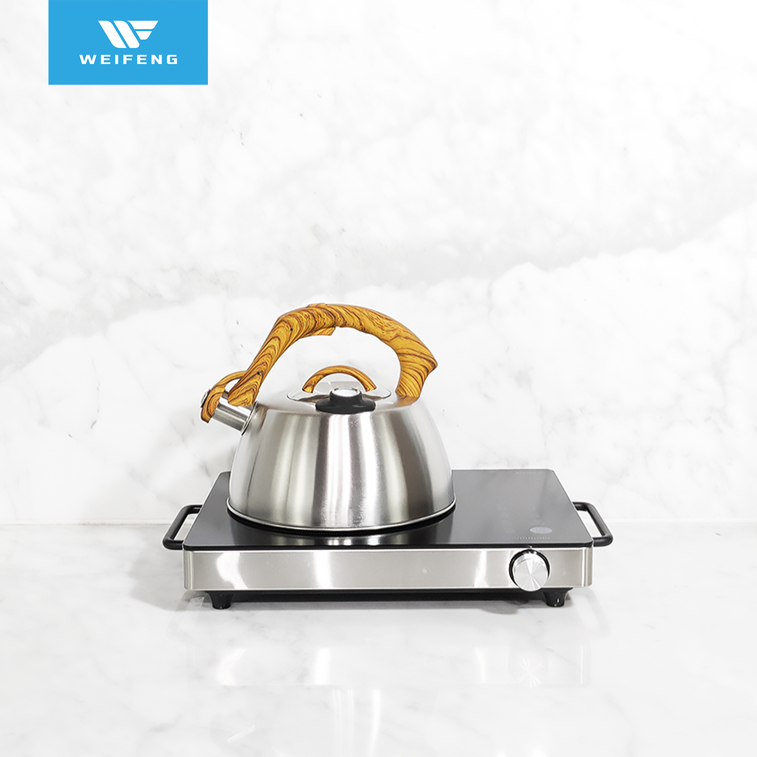 Stainless Steel Whistling Kettle with Arc Anti-hot Patterned Knob