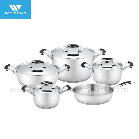 Juego de utensilios de cocina de acero inoxidable con mango de silicona negro de 9 piezas