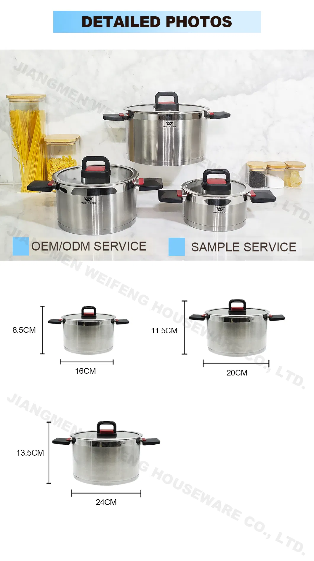 6PCS Straight Bottom Stainless Steel Cookware Set with Foldable Bakelite Handle