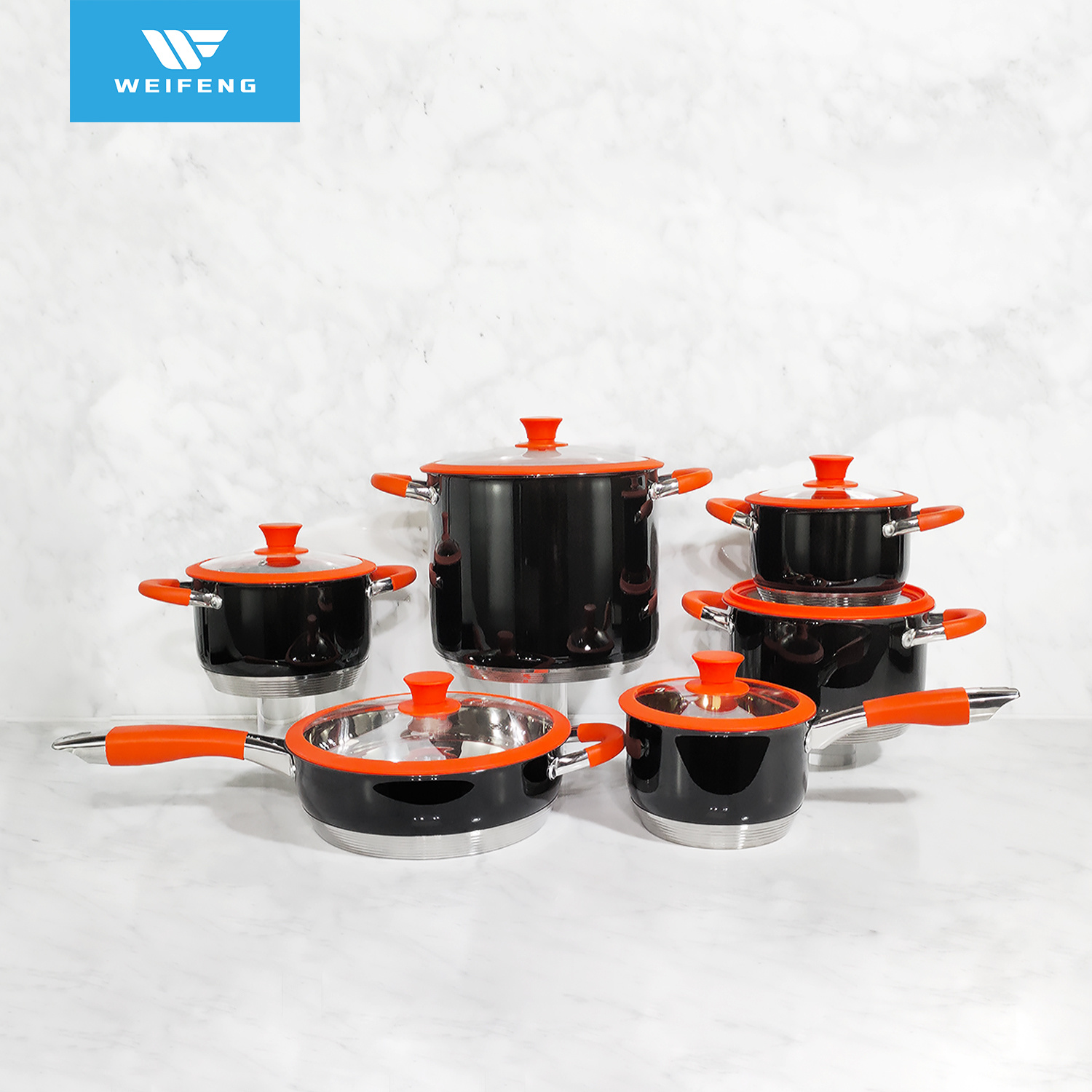 Anti-hot Colored Silicone Stylish Featured Stainless Steel Cookware Set