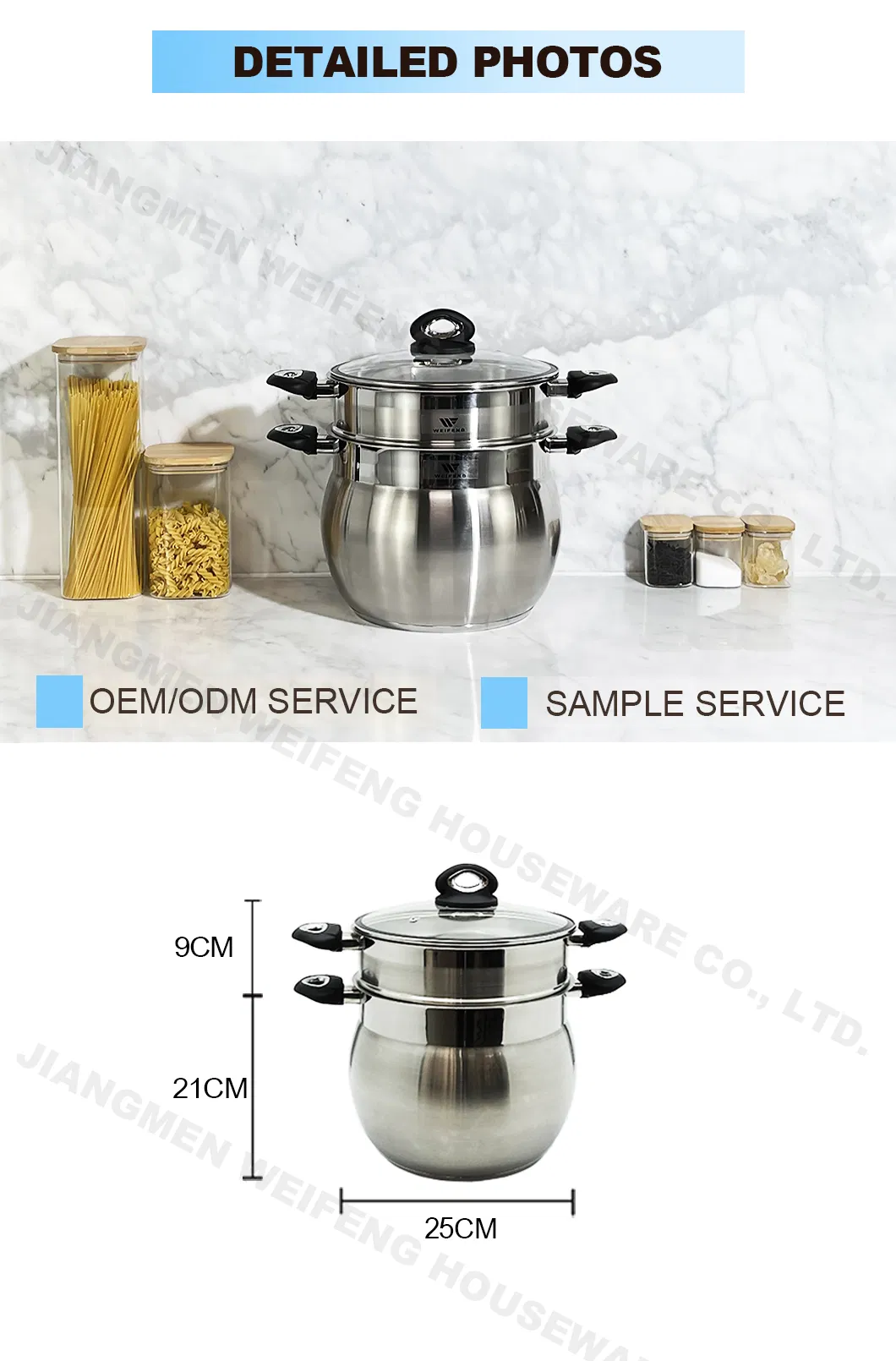 3PCS Couscous Pot Stainless Steel Cookware Set with Black Soft Touch Handle