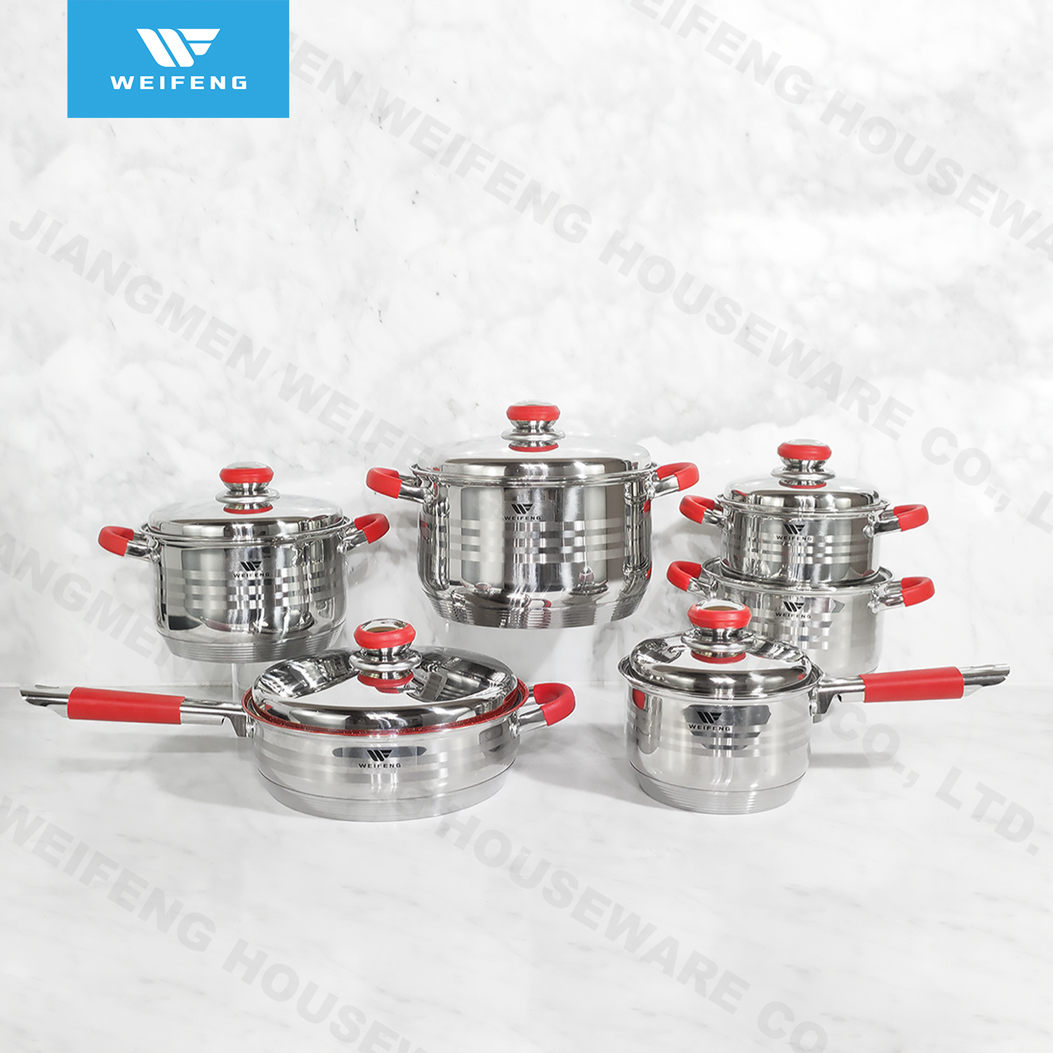 Easy-to-maintain & Durable Stainless Steel Cookware with Red Silicone Handle