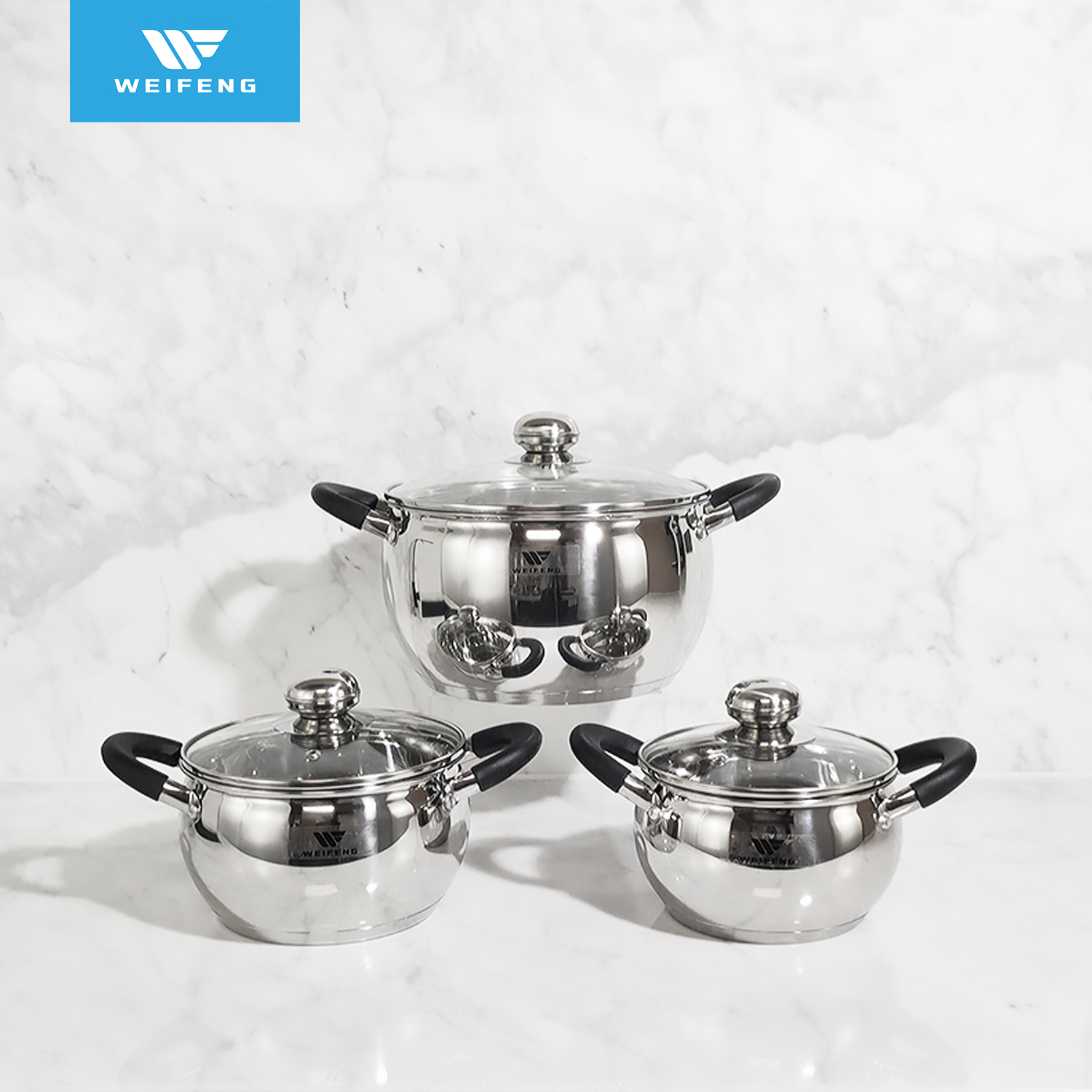 Apple Shape Stainless Steel Cookware Set with Black Silicone Handle