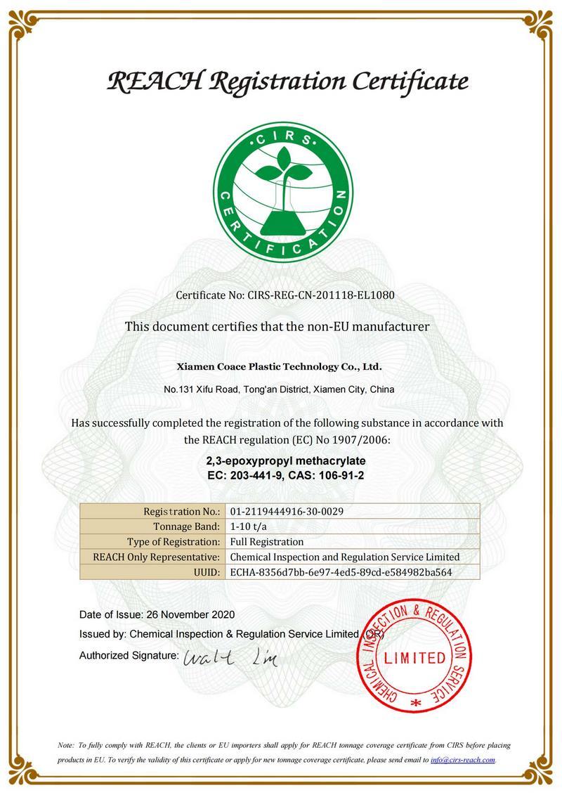 REACH Registration Certificate REACH Registration Certificate