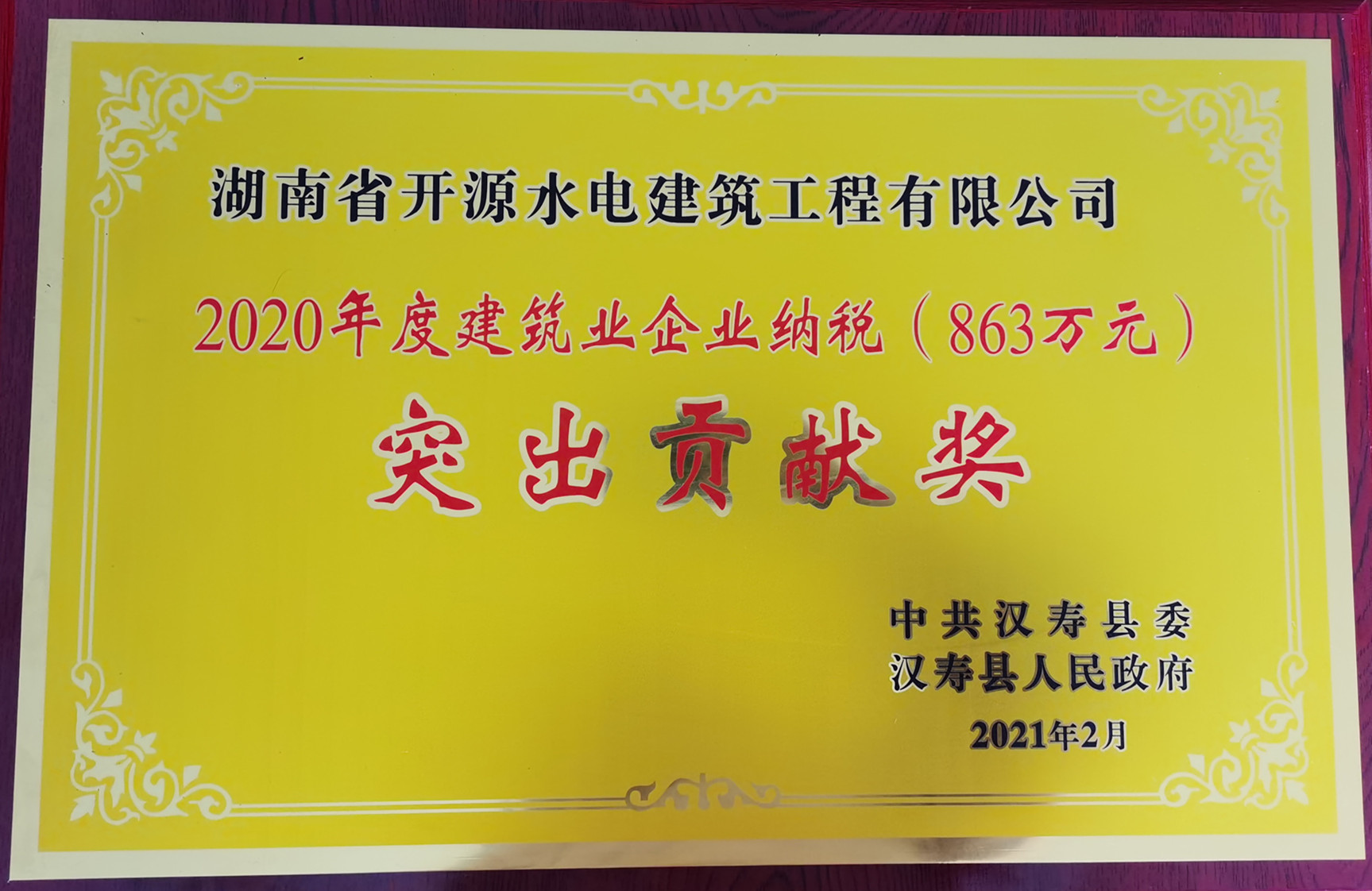 2020年度建筑業企業納稅突出貢獻獎