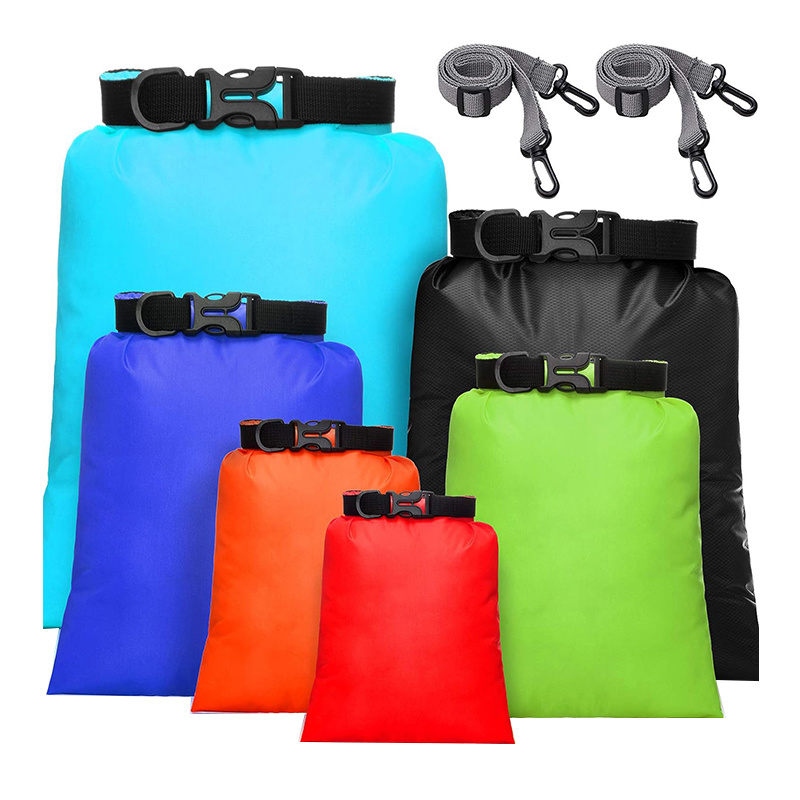 GT-W1027 Waterproof Dry Bag Set Lightweight Combo Set with 15 L, 8 L, 5 L, 4 L, 3 L, 2 L Bags and 2 Pieces Long Adjustable Shoulder Strap