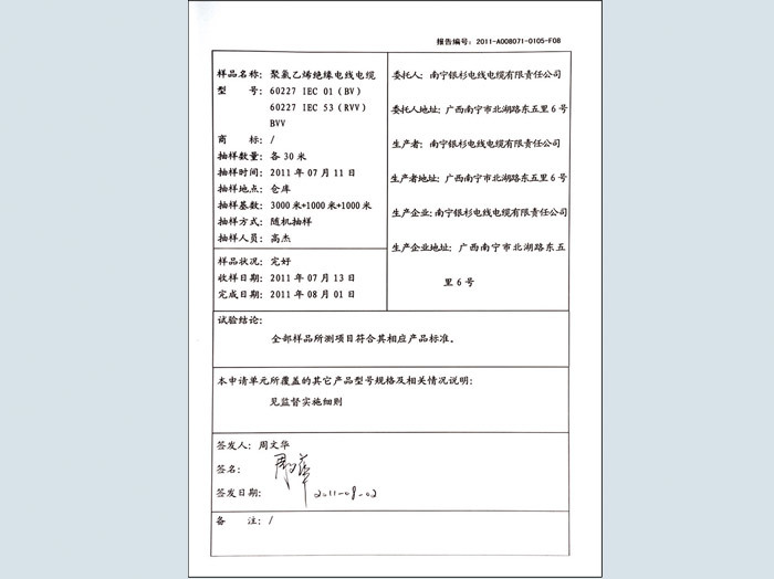 國家強制性產品認證試驗報告