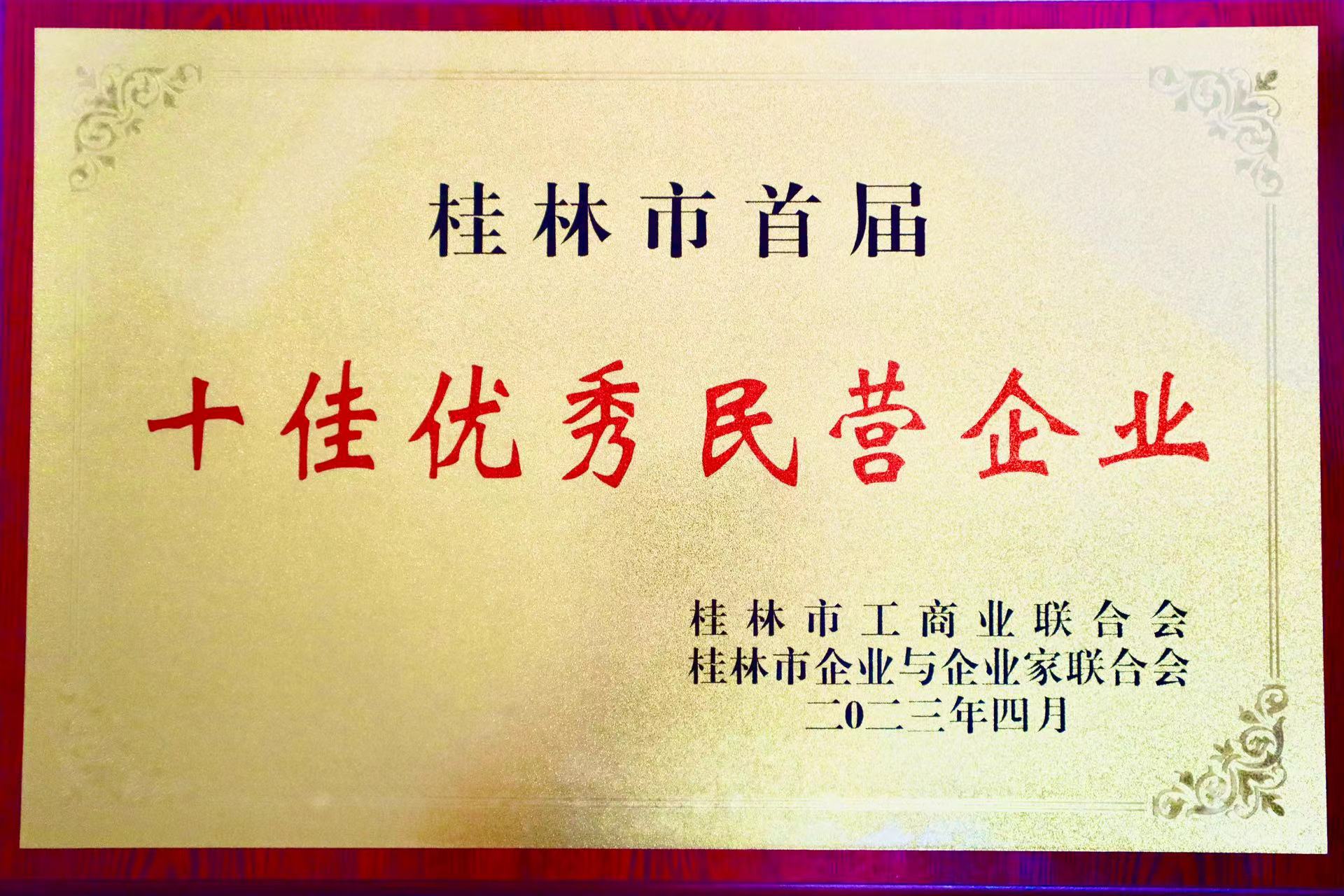 桂林市首届“十佳优秀民营企业”