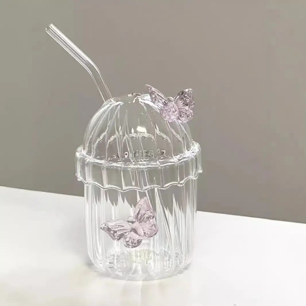 Iced Coffee Cups with Lids and Straws Glass