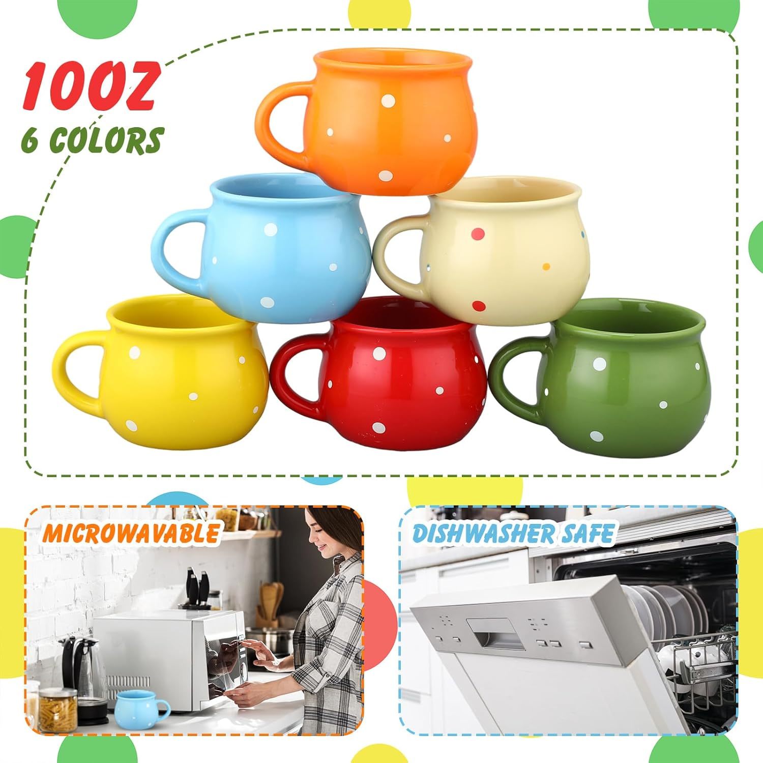 Dot Creative Coffee Mugs 10 oz Hot Chocolate Mugs