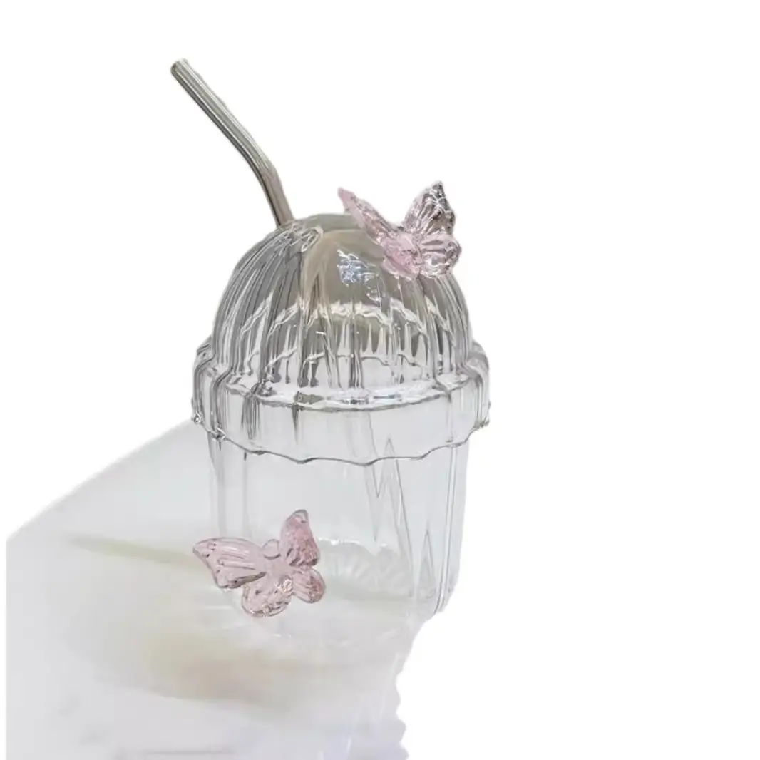 Iced Coffee Cups with Lids and Straws Glass