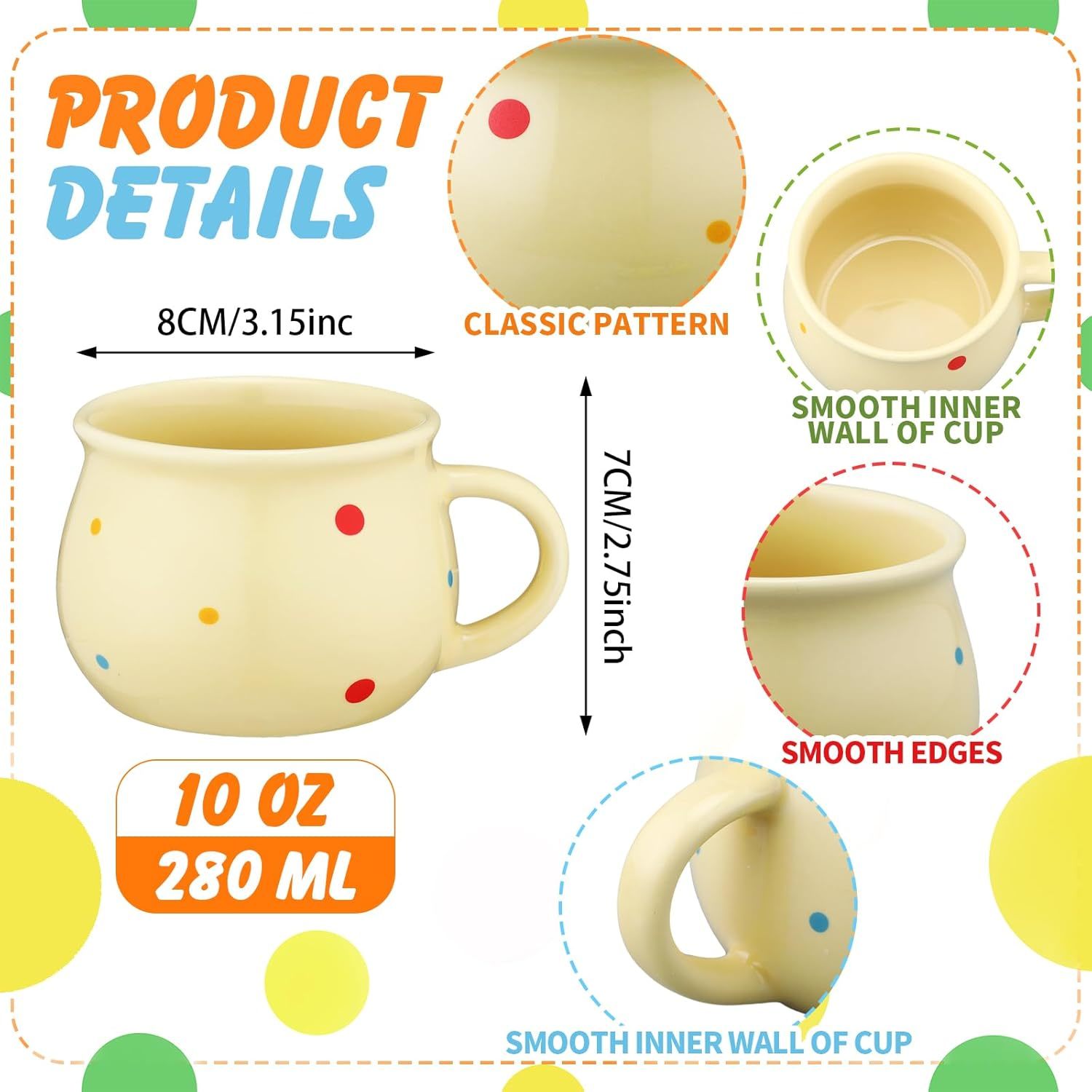 Dot Creative Coffee Mugs 10 oz Hot Chocolate Mugs