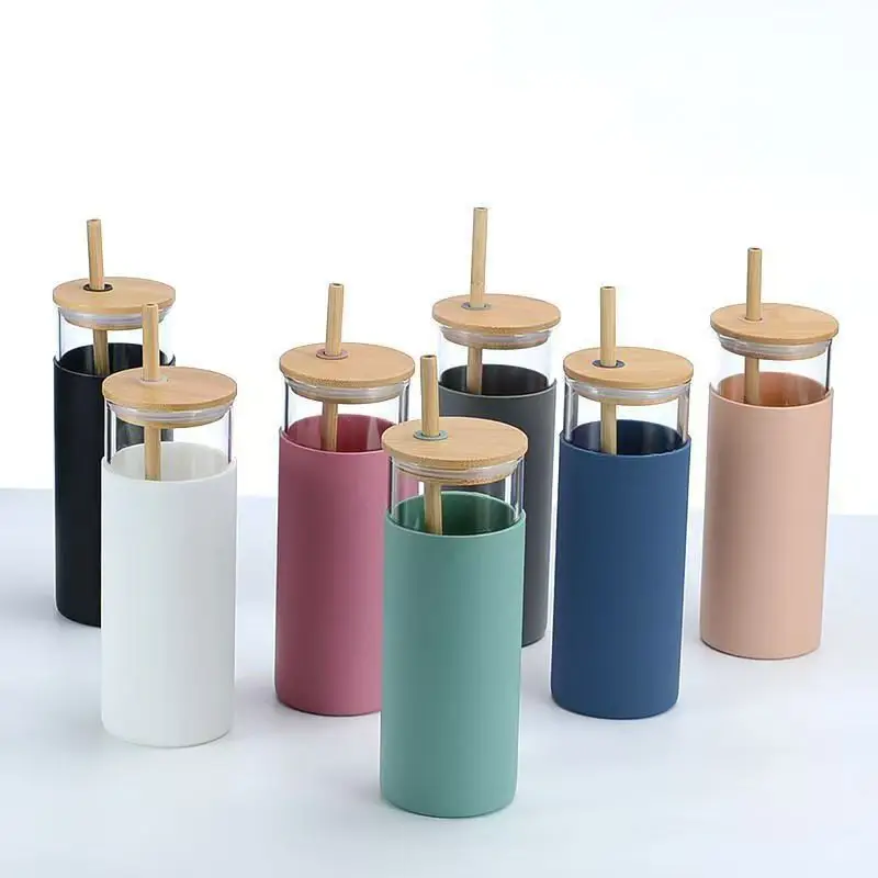 Glass Water Bottle with Straw