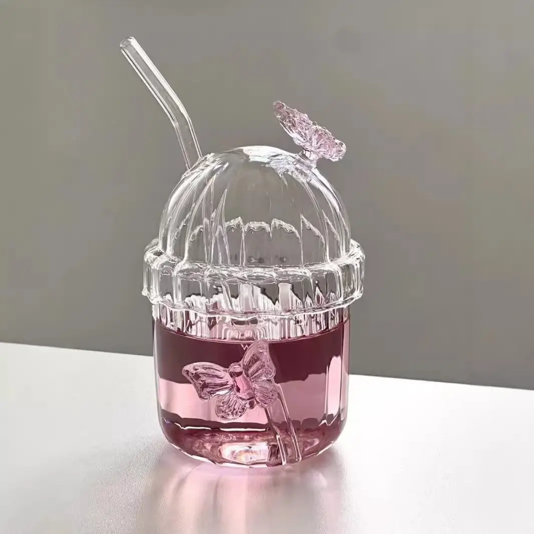 Iced Coffee Cups with Lids and Straws Glass