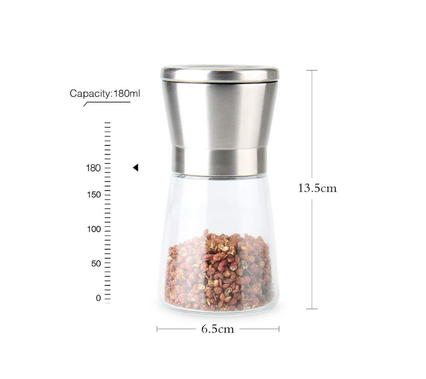 China wholesale 180ml glass pepper bottle with stainless steel grinder