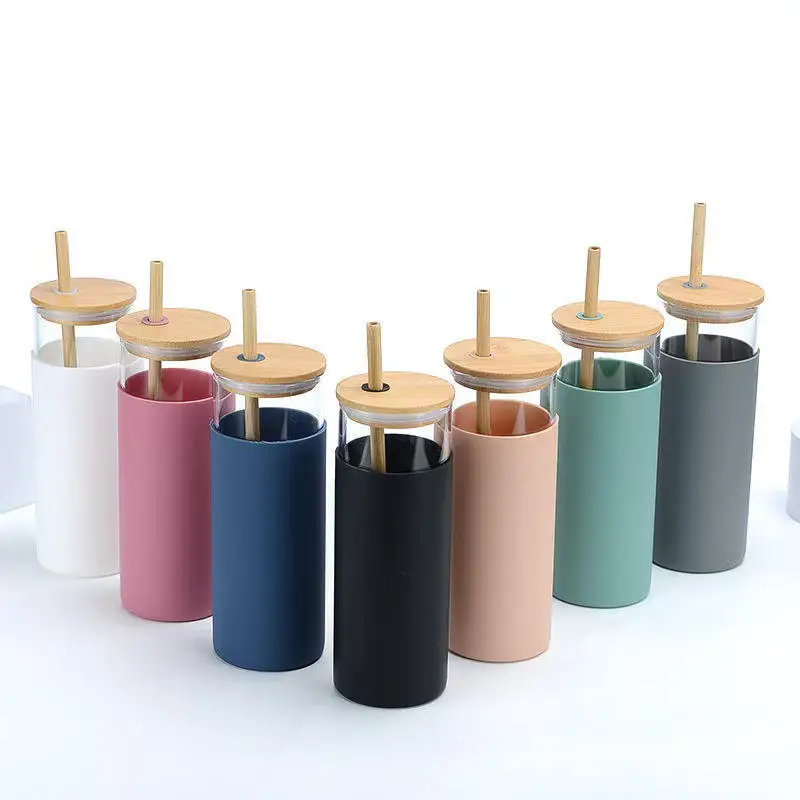Glass Water Bottle with Straw