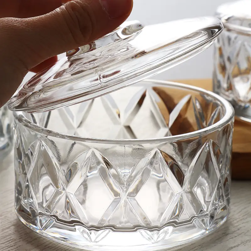 Clear Striped Crystal Glass Storage Jar