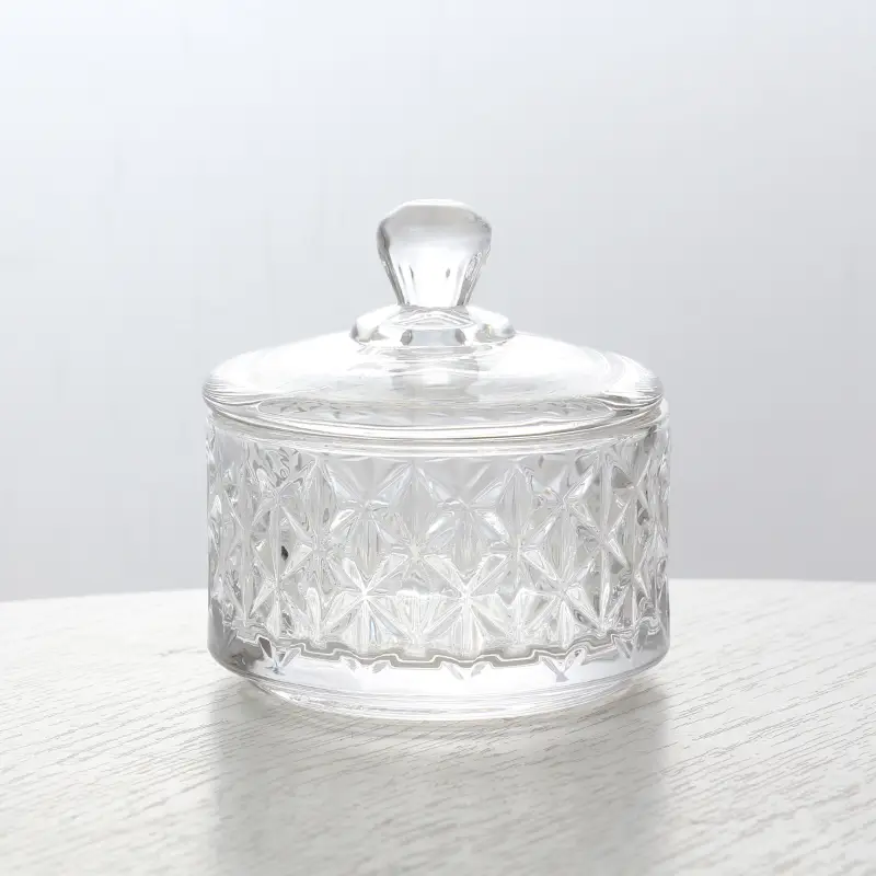 Clear Striped Crystal Glass Storage Jar