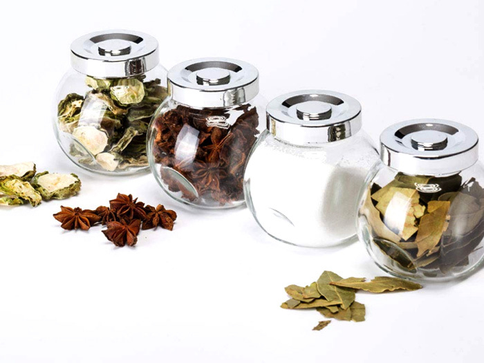 Wholesale 200ml Glass spice jar with twist metal lid for kitchenware