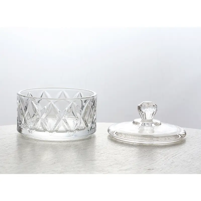 Clear Striped Crystal Glass Storage Jar