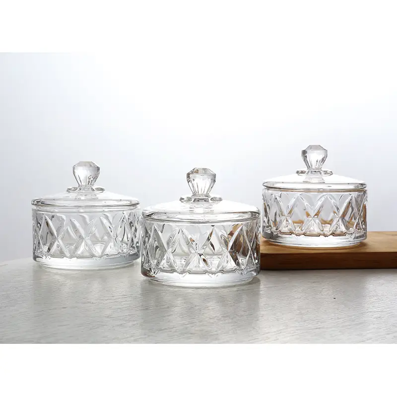 Clear Striped Crystal Glass Storage Jar