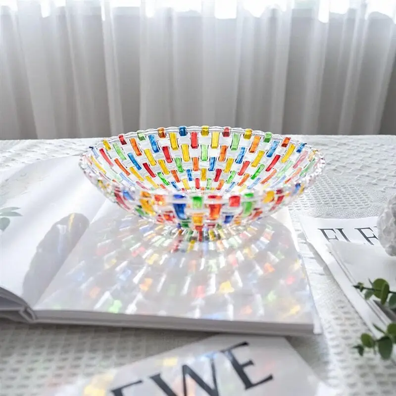Hand Painted Colorful Woven Glass Crystal Salad & Fruit Bowl Decoration