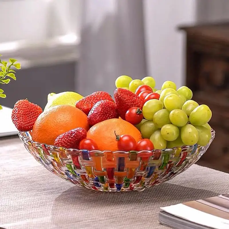 Hand Painted Colorful Woven Glass Crystal Salad & Fruit Bowl Decoration