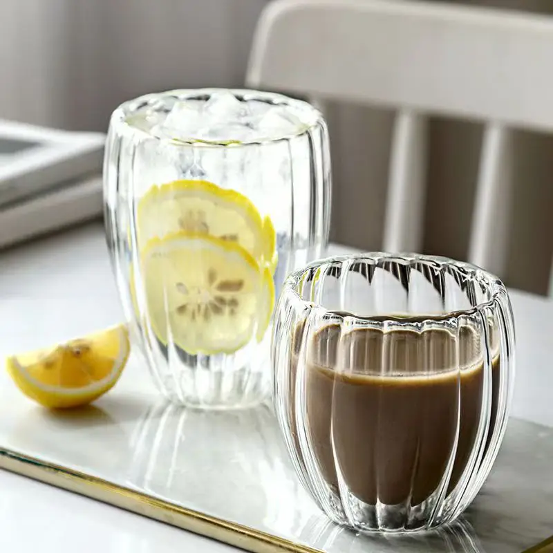 Insulated Thermal Cups, Double Wall Clear Glass Coffee Cup for Tea/Juice/Milk,