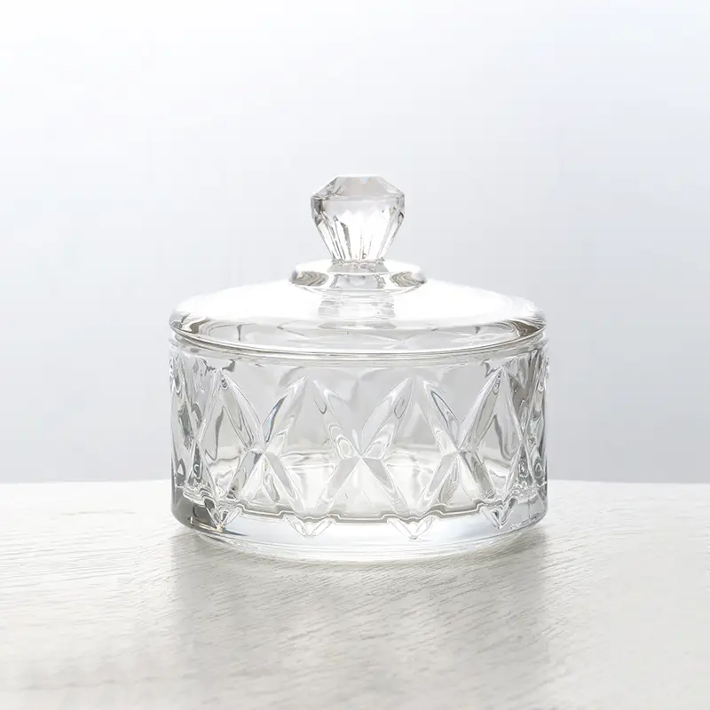 Clear Striped Crystal Glass Storage Jar
