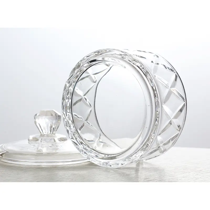 Clear Striped Crystal Glass Storage Jar